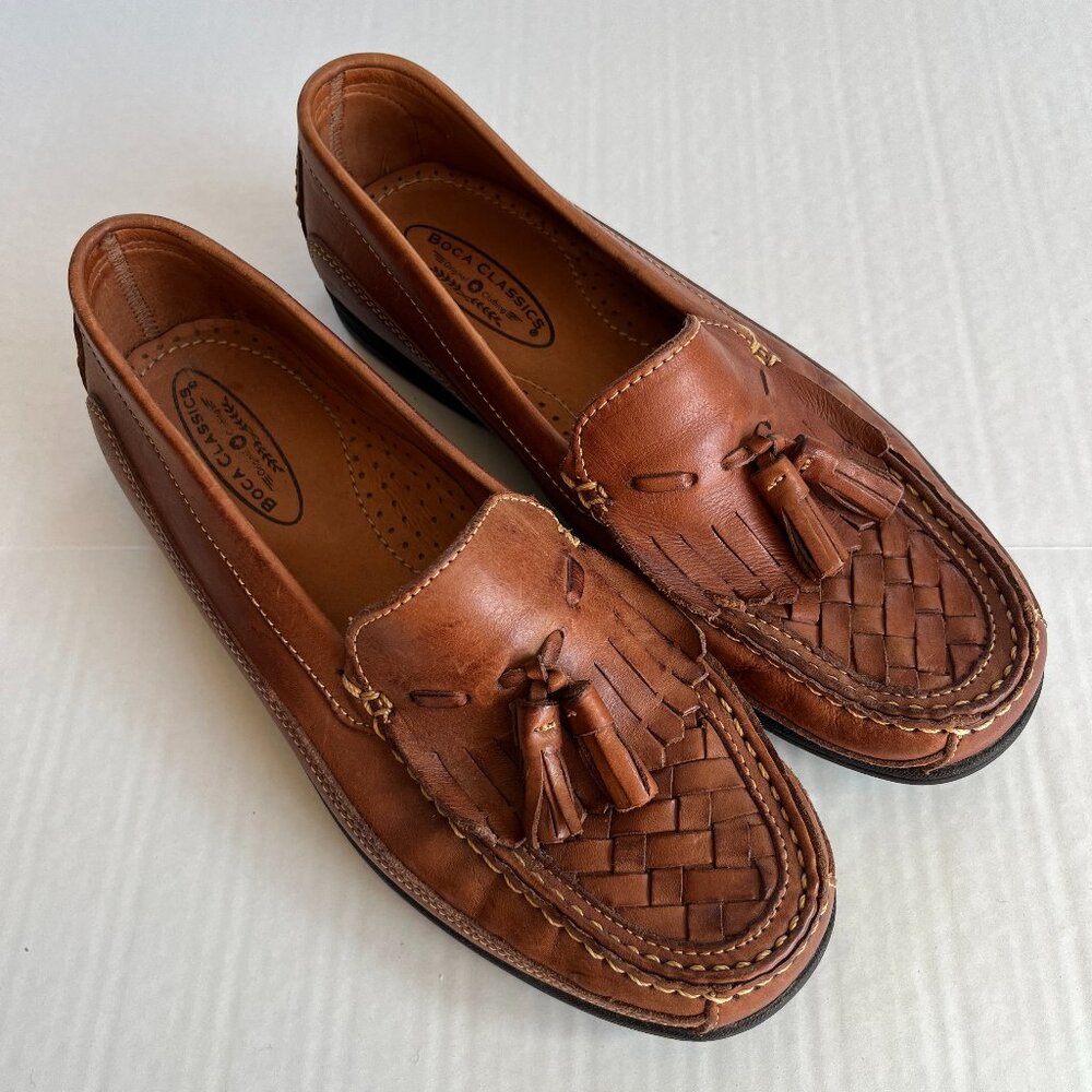Boca Classics Mens Sz 9.5 Leather Tasseled Beach Loafers Slip In Boat Shoes‎